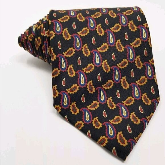 Brooks Brothers Black Paisley Print Silk Necktie - Picture 1 of 4